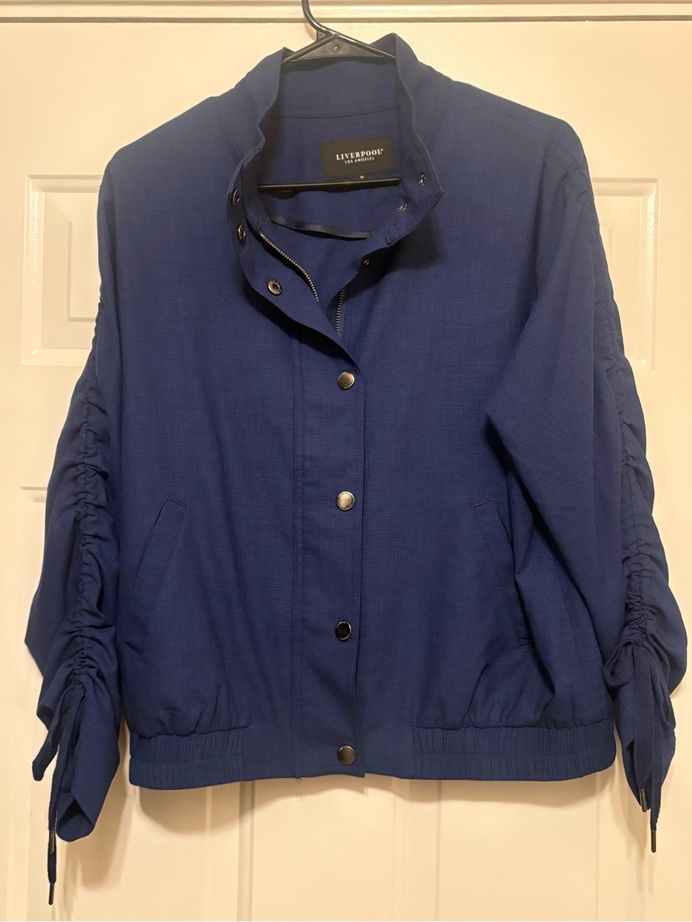 Liverpool Navy Ruched Sleeve Bomber Jacket
